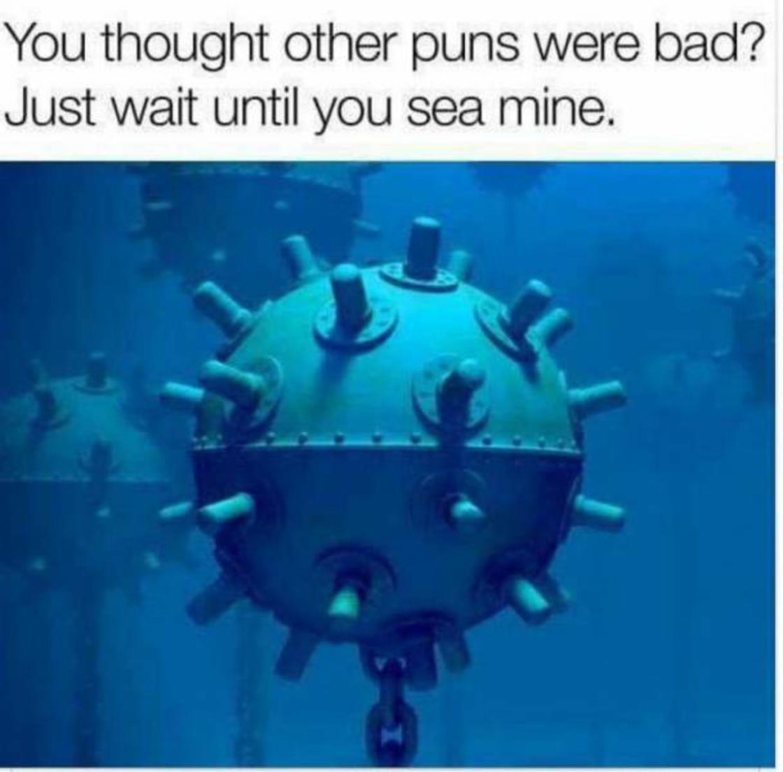 you thought your puns were bad wait till you sea mine - You thought other puns were bad? Just wait until you sea mine.