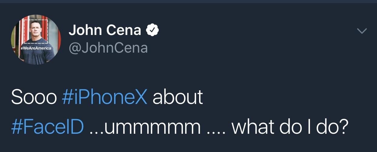 John Cena questioning how he will use the faceID on the iphoneX as he is invisible.