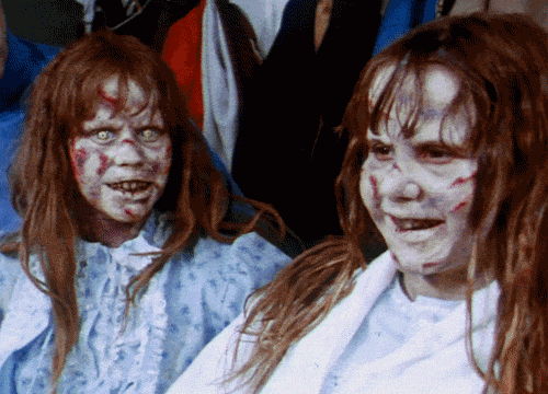 Linda Blair and her animatronic double, "The Exorcist" 1973