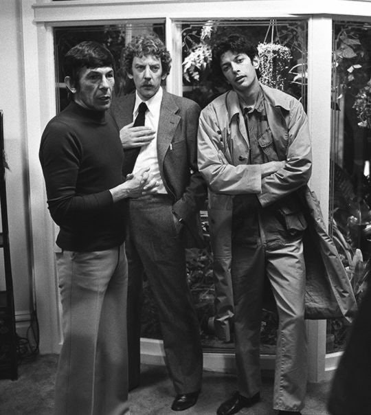 Leonard Nimoy, Donald Sutherland and Jeff Goldblum. on set of 'Invasion of the Body Snatchers'. 1978