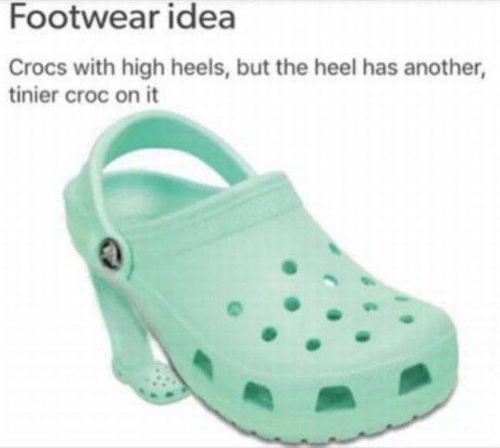 high heel crocs - Footwear idea Crocs with high heels, but the heel has another, tinier croc on it