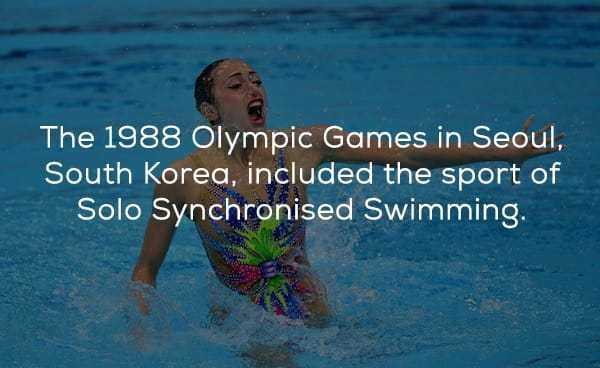 water - The 1988 Olympic Games in Seoul, South Korea, included the sport of Solo Synchronised Swimming.