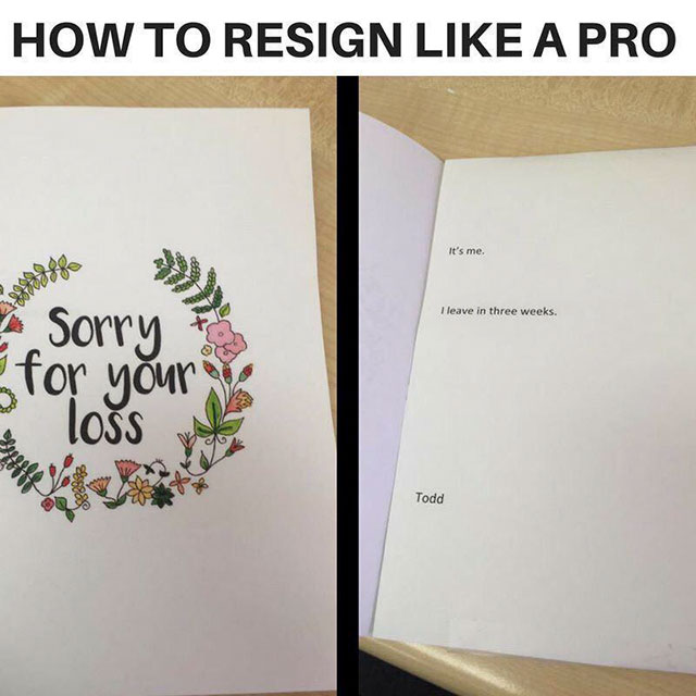 sorry for your loss card of for quitting a job
