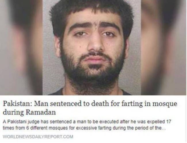 Article of man that is sentenced to death for farting in mosque.