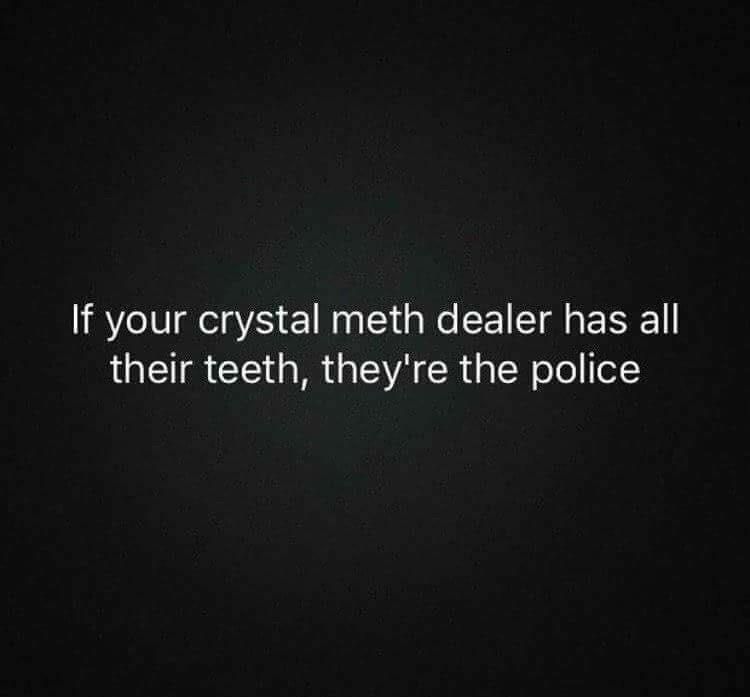 if your crystal meth dealer has all their teeth they are the police - 'If your crystal meth dealer has all their teeth, they're the police