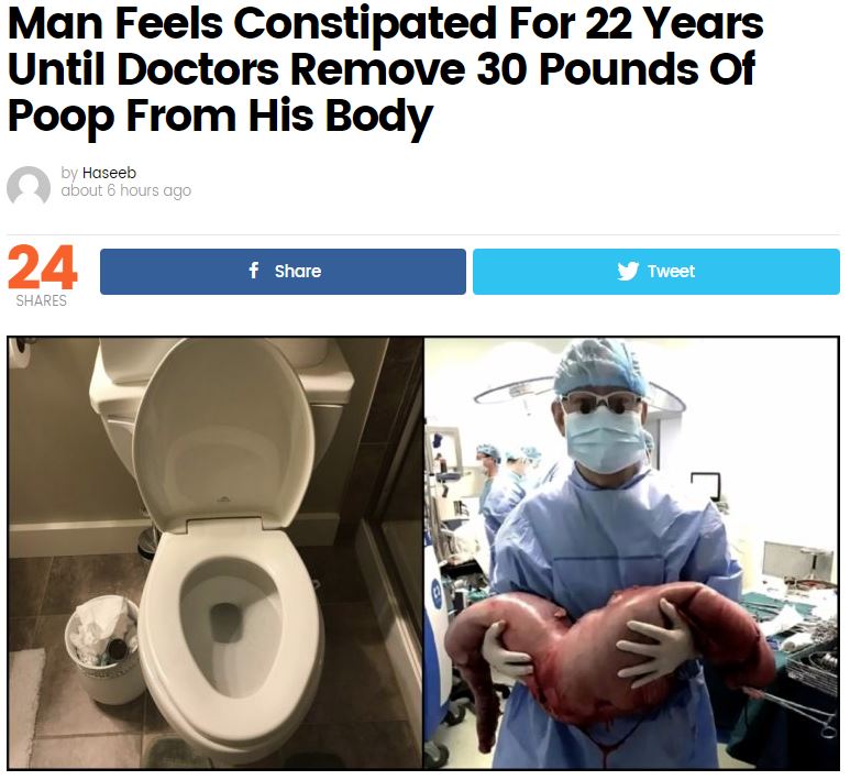 plumbing fixture - Man Feels Constipated For 22 Years Until Doctors Remove 30 Pounds Of Poop From His Body by Haseeb about 6 hours ago 24 f Tweet