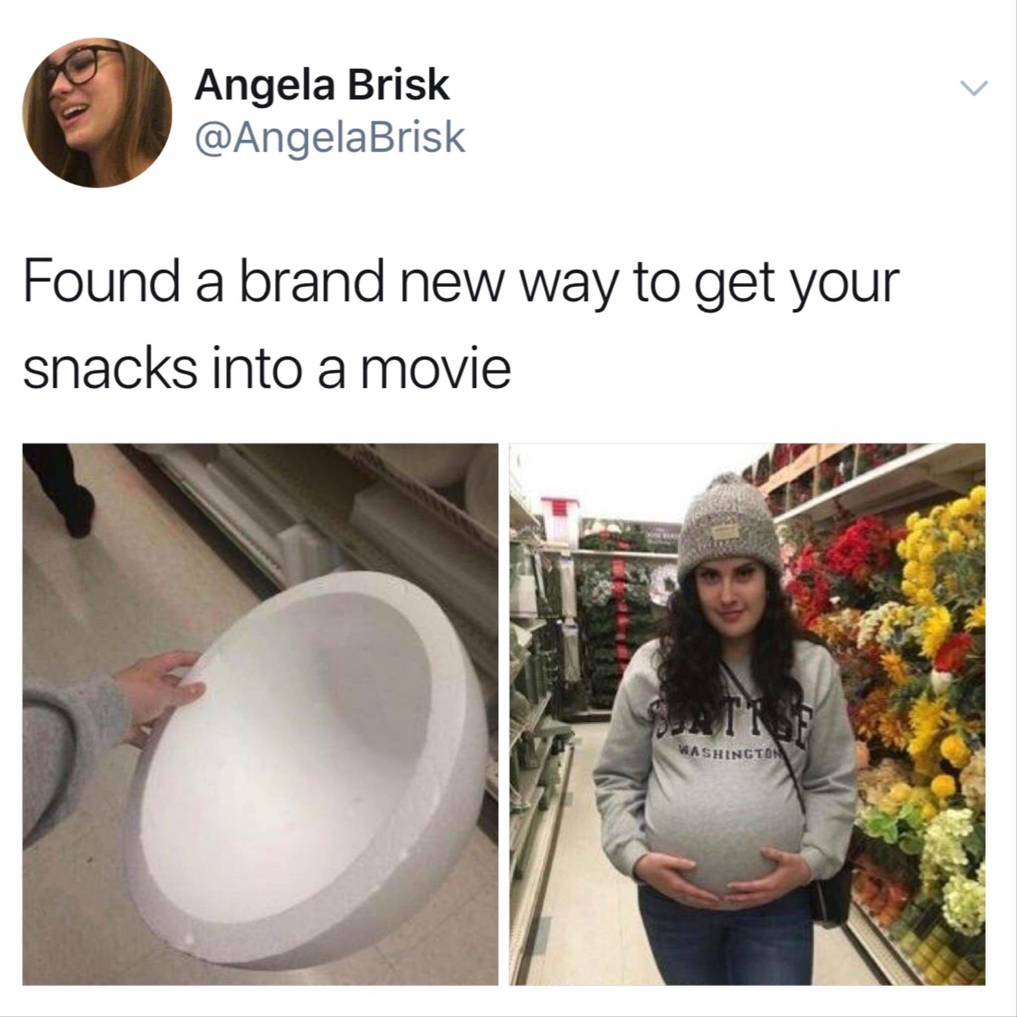 sneaking snacks into movies pregnant - Angela Brisk Found a brand new way to get your snacks into a movie Washington