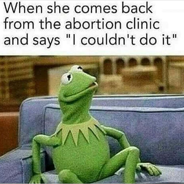 random pic funny memes kermit the frog - When she comes back from the abortion clinic and says "I couldn't do it"