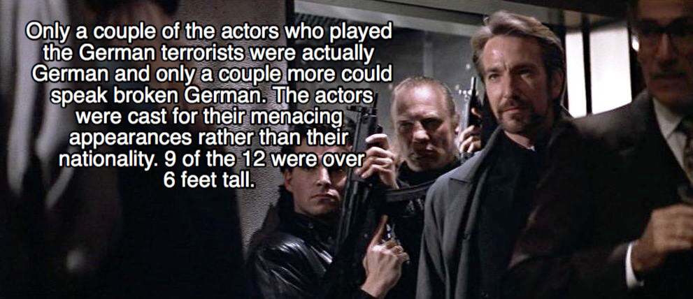 photo caption - Only a couple of the actors who played the German terrorists were actually German and only a couple more could speak broken German. The actors were cast for their menacing appearances rather than their nationality. 9 of the 12 were over 6 