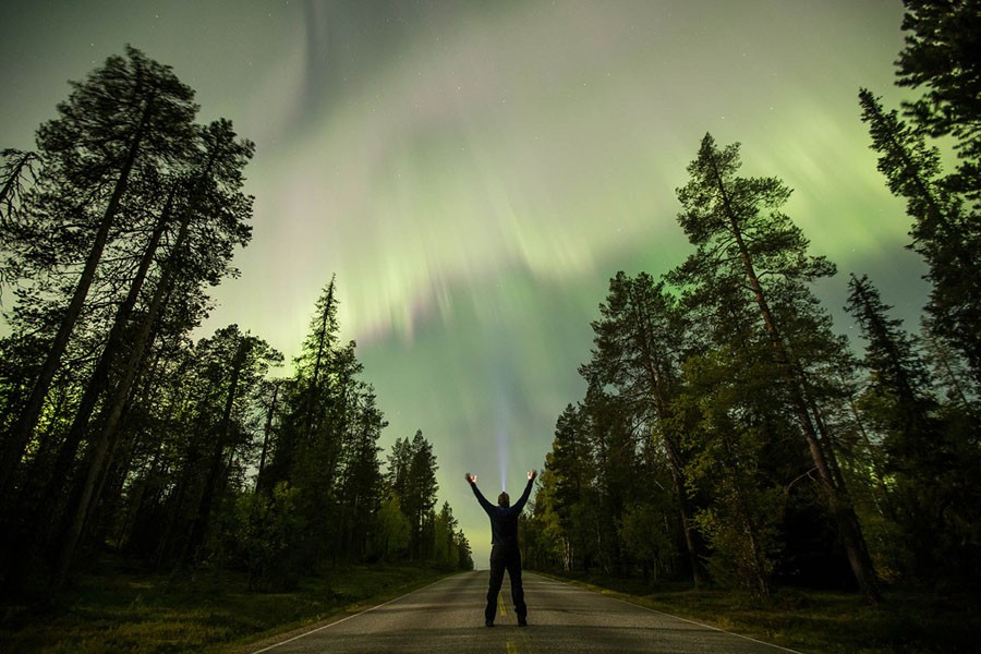 The northern lights fill the sky above the village of Pallas in the Muonio region of Lapland, Finland, on September 8, 2017.