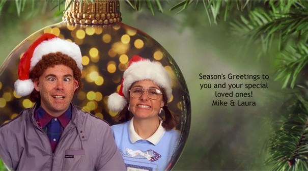 awkward family Christmas cards - bergeron christmas cards - Season's Greetings to you and your special loved ones! Mike & Laura