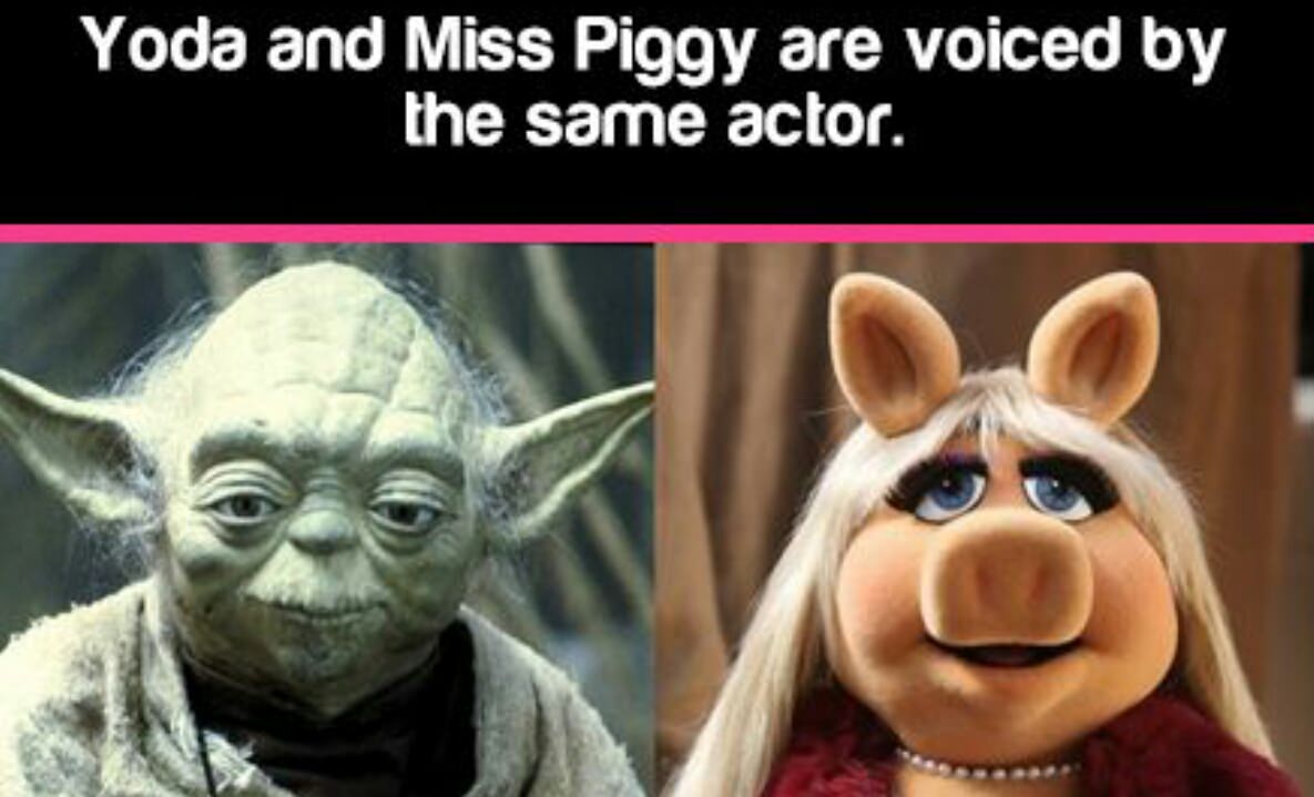 miss piggy and yoda - Yoda and Miss Piggy are voiced by the same actor.