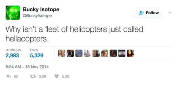 trump tweet win - Bucky Isotope 4. Why isn't a fleet of helicopters just called hellacopters. 2,983 5,329