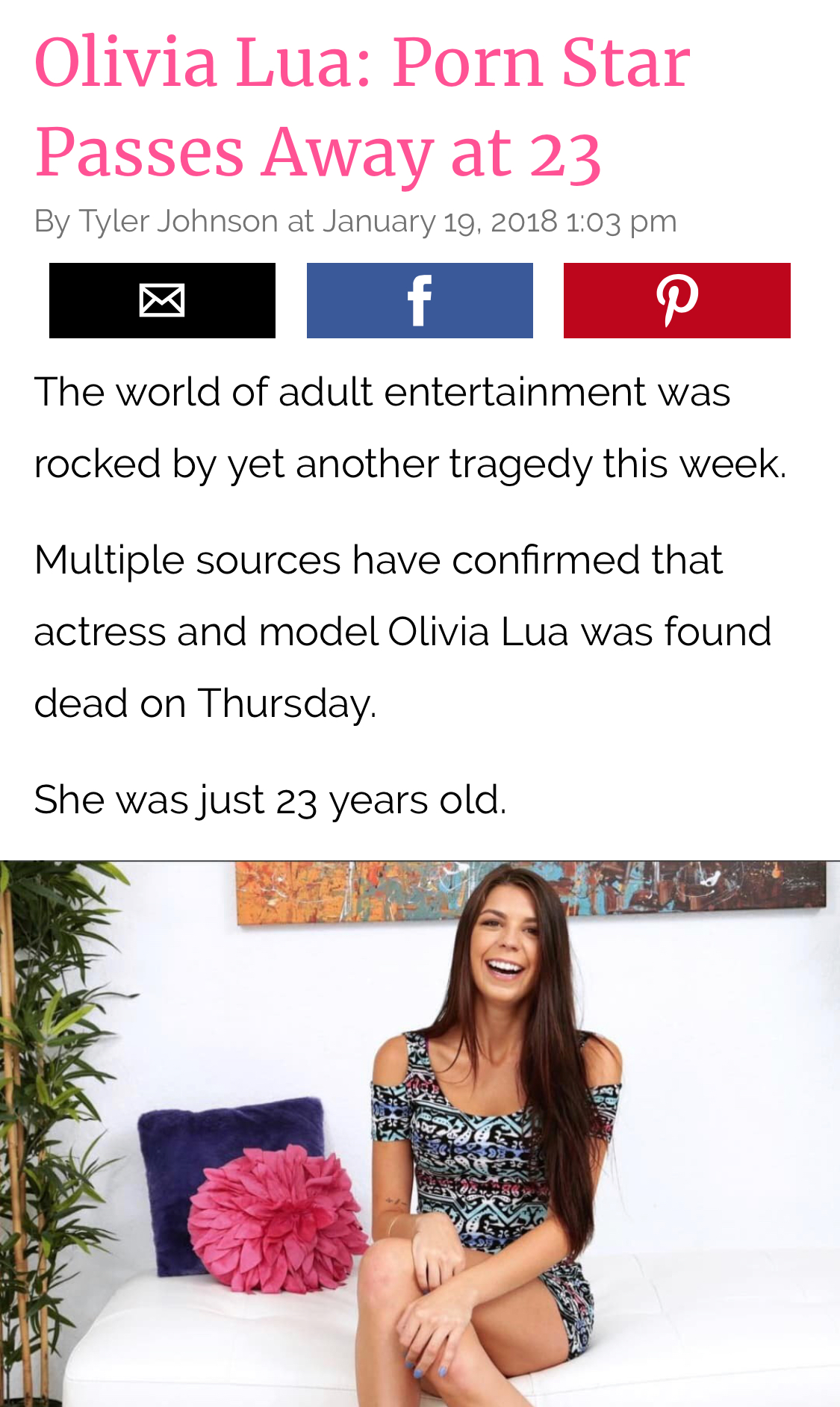 olivia lua - Olivia Lua Porn Star Passes Away at 23 By Tyler Johnson at f The world of adult entertainment was rocked by yet another tragedy this week Multiple sources have confirmed that actress and model Olivia Lua was found dead on Thursday She was jus