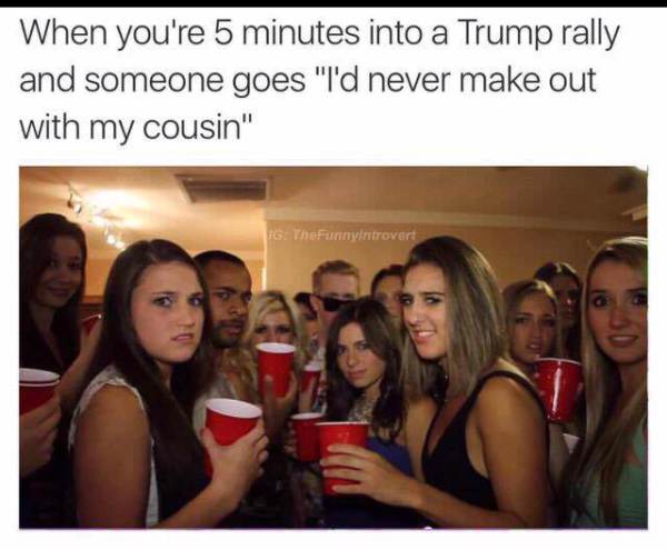 sheeple meme - When you're 5 minutes into a Trump rally and someone goes "I'd never make out with my cousin" 1. TheFurnyintrovert