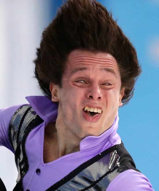 funny picture of a face made by an ice skater while spinning