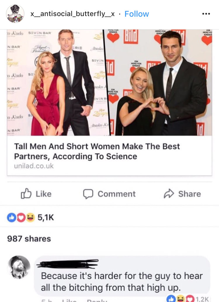 tall men and short women make the best partners meme - x_antisocial_butterfly_x 0 Auto Orto Winch Bild Nbar Erie Istek Seven ng Auco Nar Ardo In A Nbar Tall Men And Short Women Make The Best Partners, According To Science unilad.co.uk Comment Mo 987 Becau