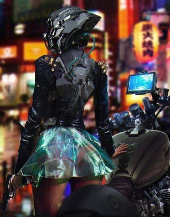cyberpunk girl motorcycle -