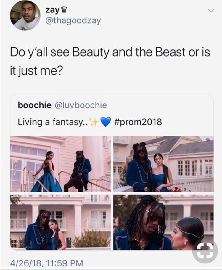 prom memes 2018 - zay W Do y'all see Beauty and the Beast or is it just me? boochie Living a fantasy.. 2018 42618,