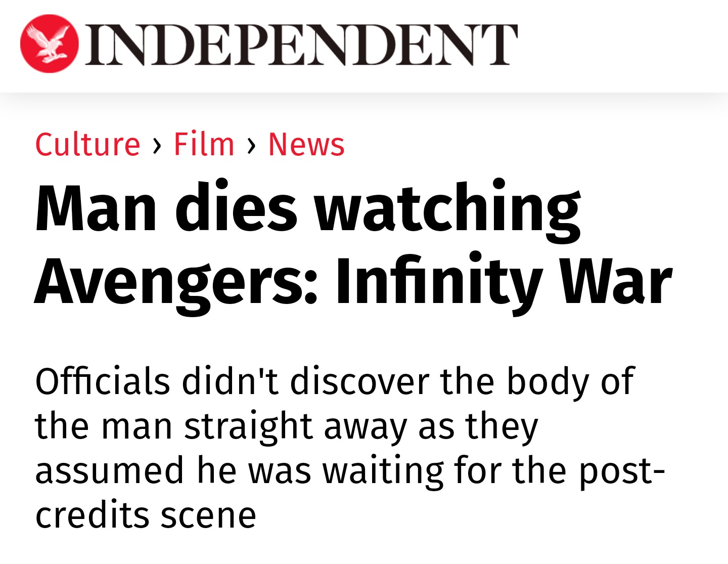 rare cancer homosexuals - Independent Culture > Film > News Man dies watching Avengers Infinity War Officials didn't discover the body of the man straight away as they assumed he was waiting for the post credits scene
