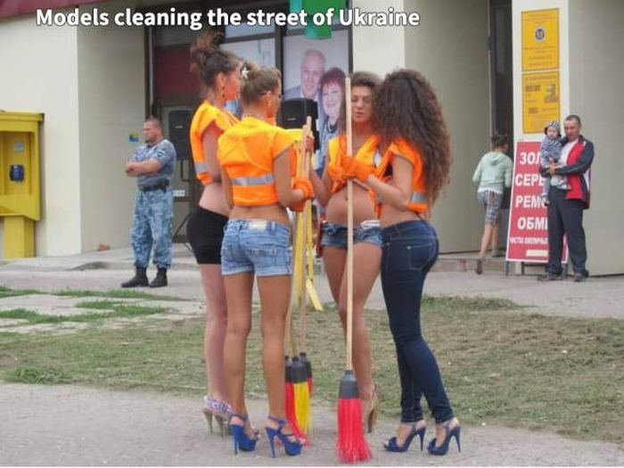 random cleaning crew funny - Models cleaning the street of Ukraine 12 P 305 Cepe Peme