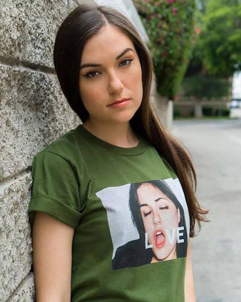 sasha grey with picture of herself on her shirt