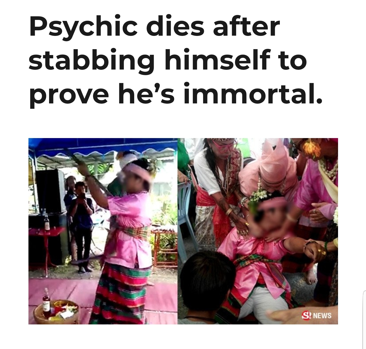 random pic he died as he lived - Psychic dies after stabbing himself to prove he's immortal. S! News