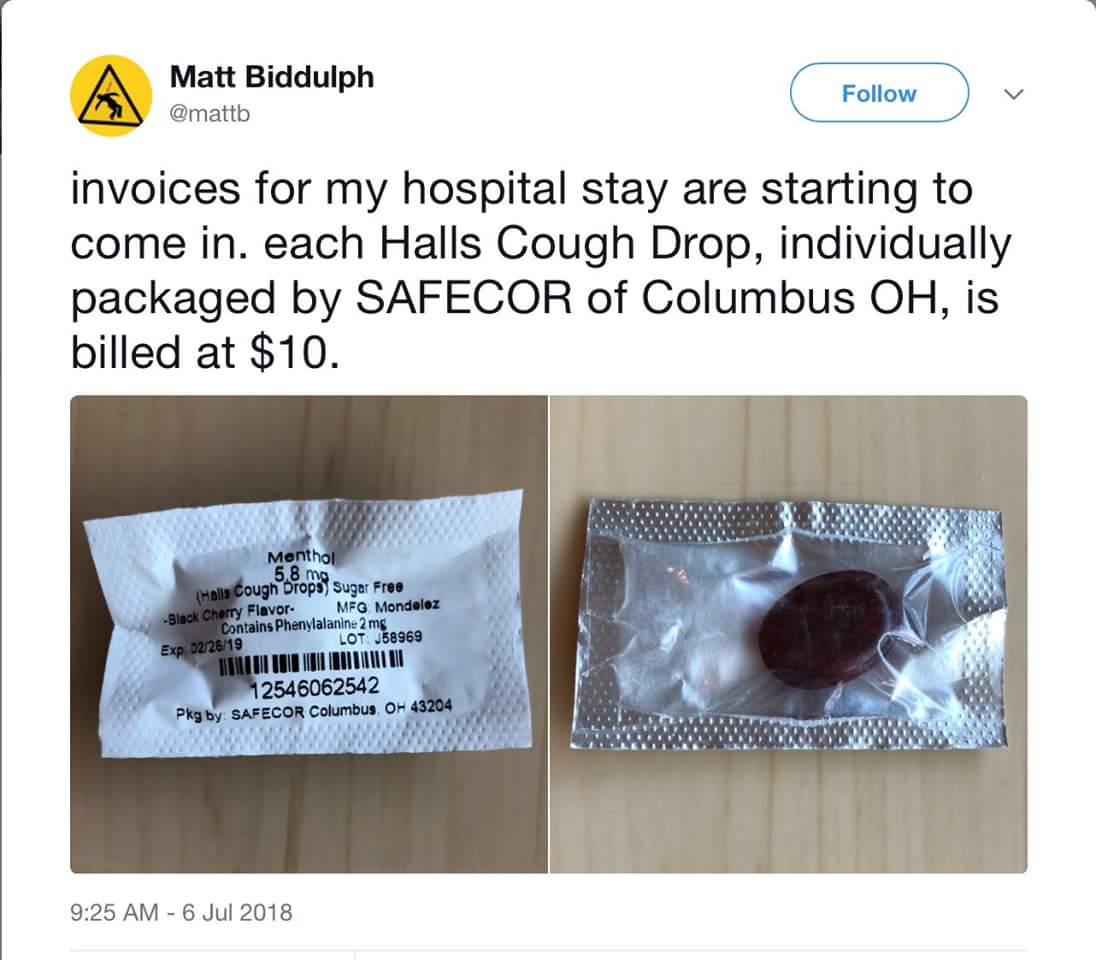 cough drops hospital - Matt Biddulph invoices for my hospital stay are starting to come in. each Halls Cough Drop, individually packaged by Safecor of Columbus Oh, is billed at $10. Menthol 5.8 mg. Halls Cough Drops Sugar Free Black Cherry Flavor. Mfg Mon