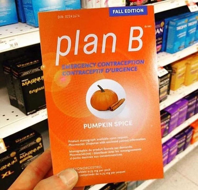 plan b pill canada - Fall Edition Din 02241674 33 plan B Emergency Contraception Contraceptie D'Urgence Magnu! Orgfaal Pumpkin Spice Produd monograph available upon request Pharmacist Dispense with ancies petit e Monographie du produkt fournie uderande Ph