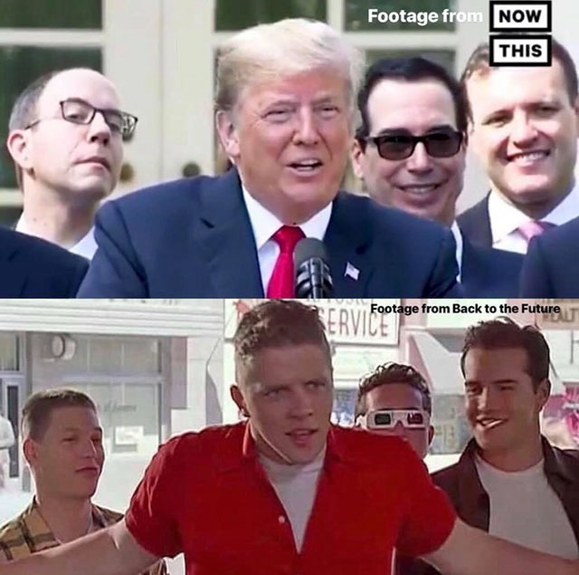 trump biff meme - Footage from Now This Footage from Back to the Future