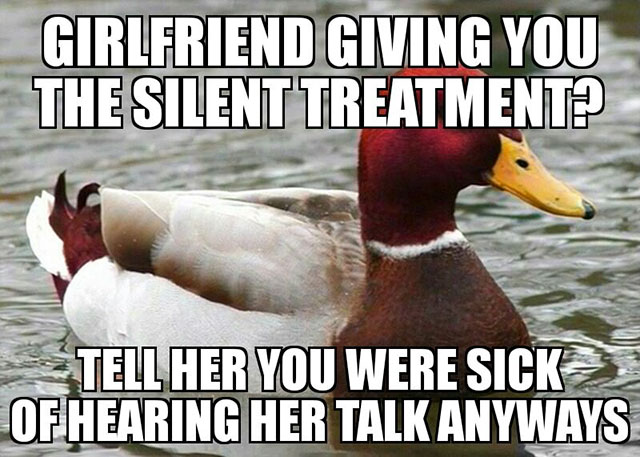 bad roommate memes - Girlfriend Giving You The Silent Treatment? Tell Her You Were Sick Of Hearing Her Talk Anyways