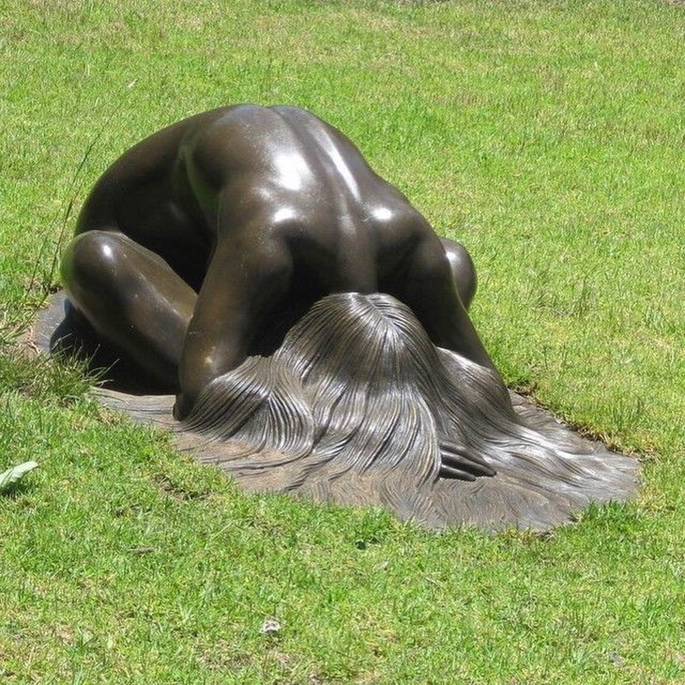 weeping girl garden statue