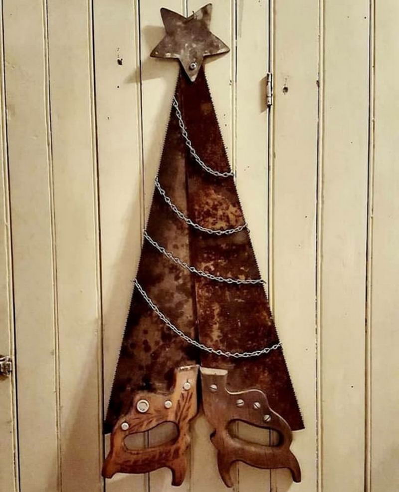 unique christmas tree made out of hand saws