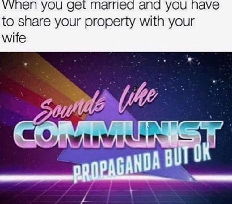 graphics - When you get married and you have to your property with your wife Sounds Commijn Propaganda But Ok