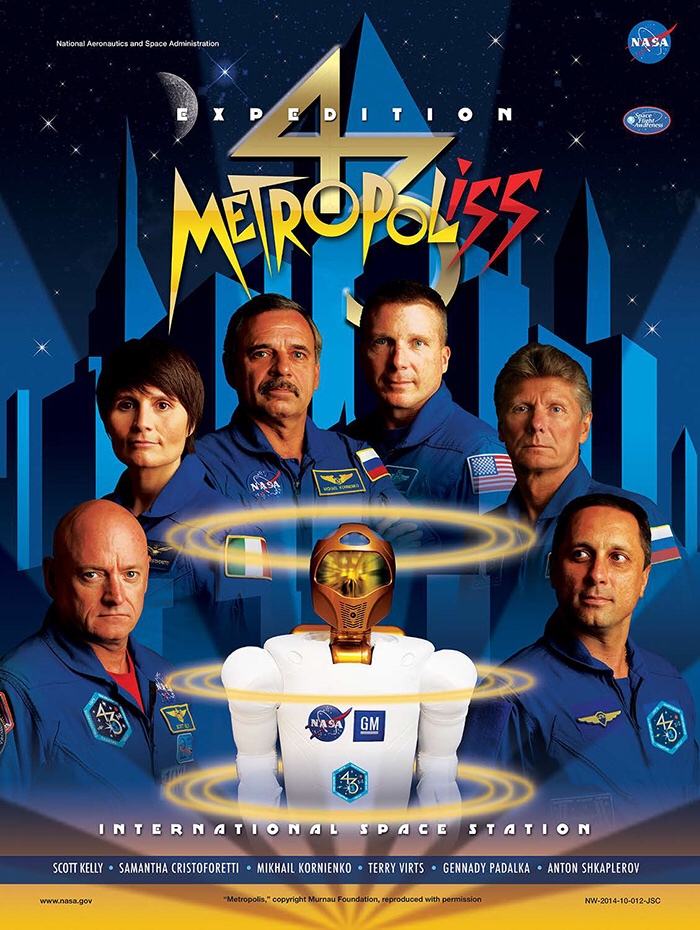 iss expedition posters - National Aeronautics and Space Administration Metro On Nasa Gm International Space Station Scott Kelly Samantha Cristoforetti Mikhail Kornienko. Terry Virts Gennady Padalka Anton Shkaplerov "Metropolis." copyright Murnau Foundatio