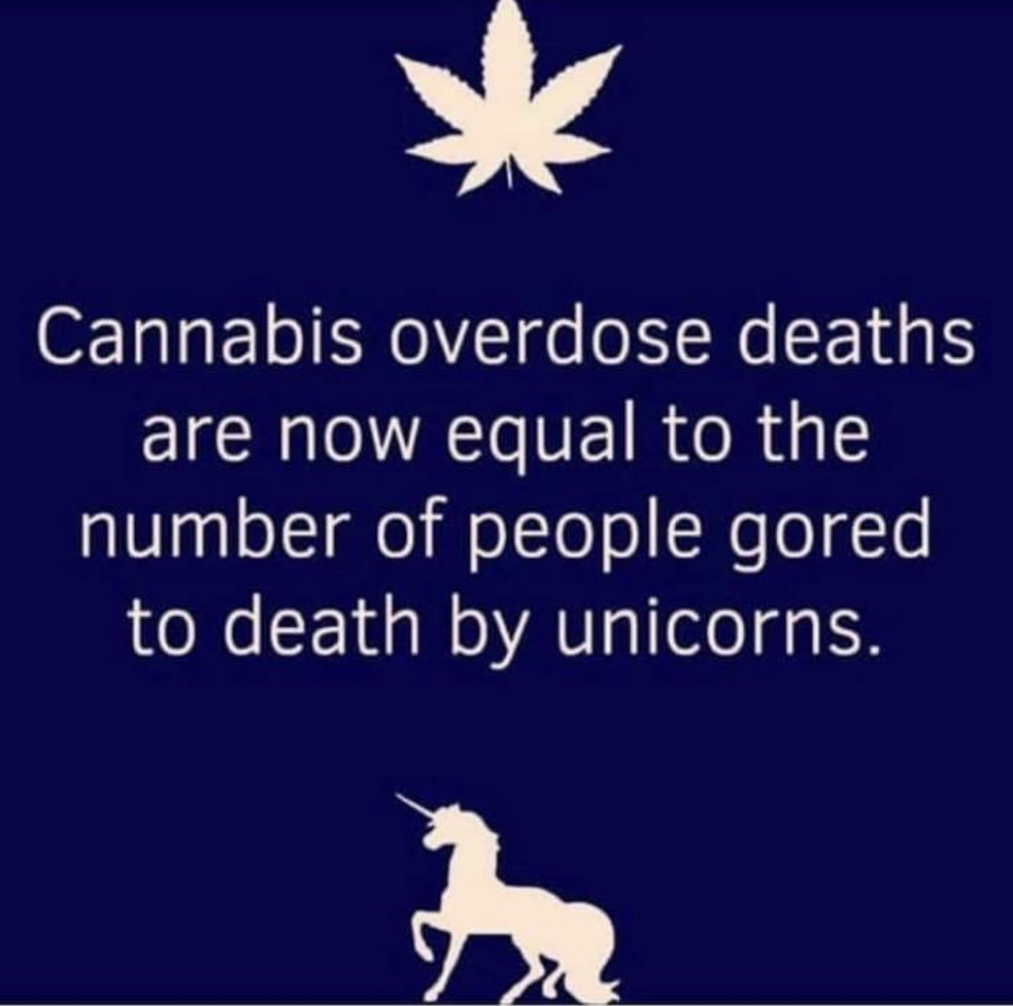 sky - Cannabis overdose deaths are now equal to the number of people gored to death by unicorns.