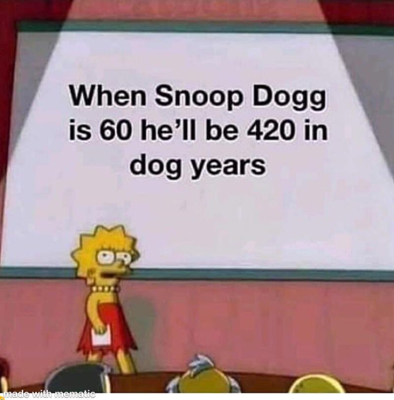 funny 420 memes - When Snoop Dogg is 60 he'll be 420 in dog years made with mematic