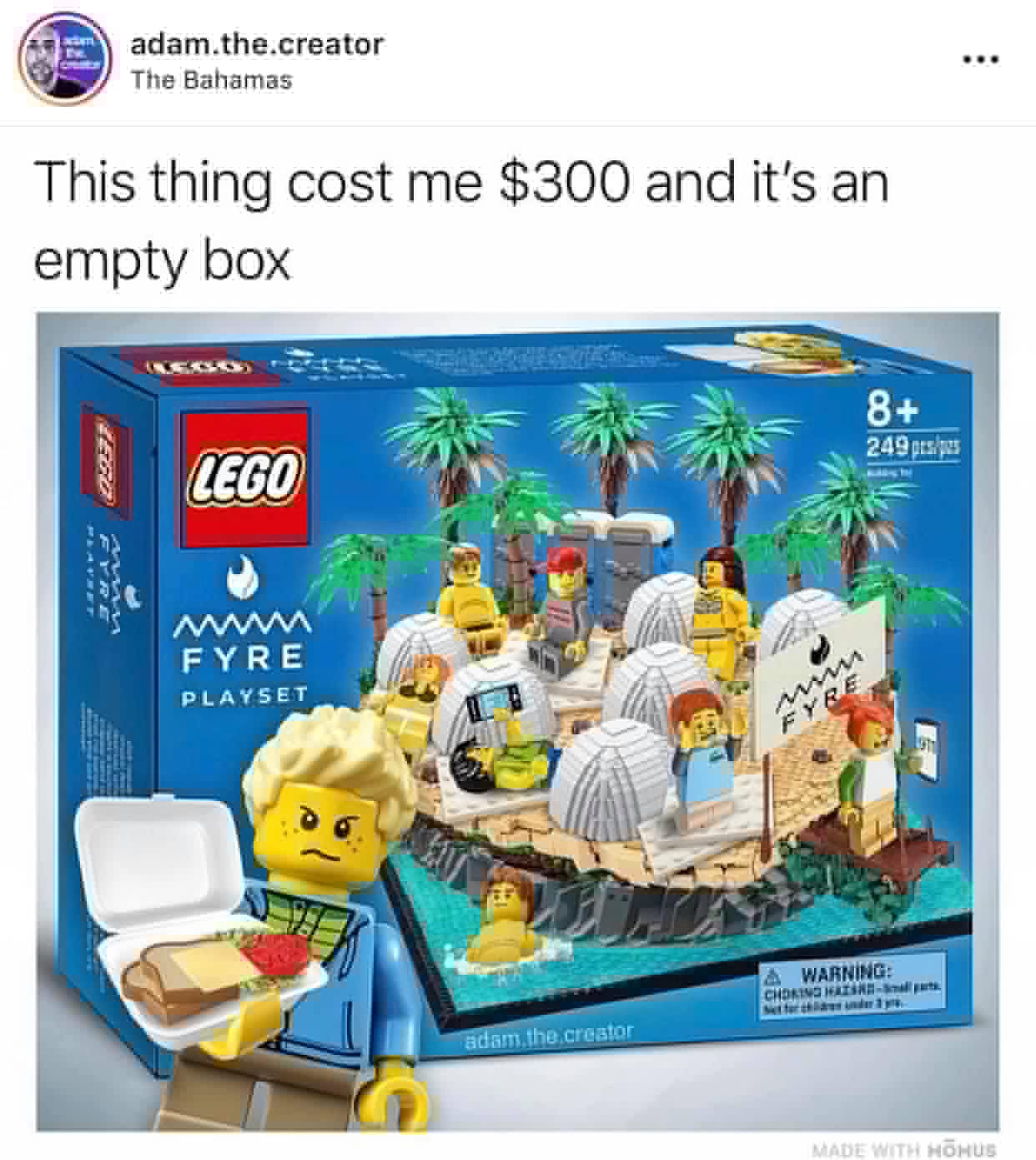fyre festival lego meme - adam.the.creator The Bahamas This thing cost me $300 and it's an empty box 8 249pts Lego Mw Fyre Playset Warning Choringhetsna adam.the creator Made With Hhus
