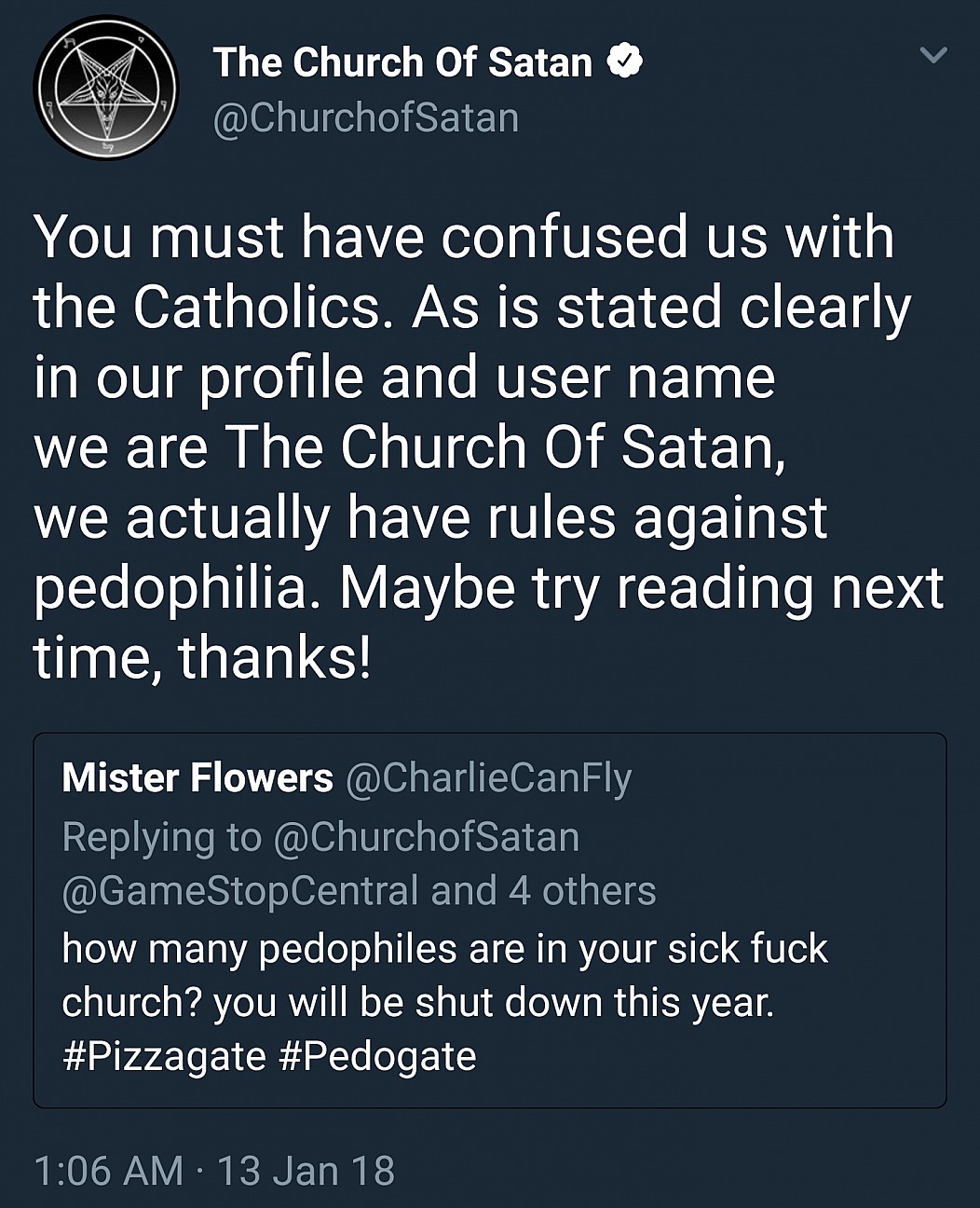 cool pic sky - The Church of Satan You must have confused us with the Catholics. As is stated clearly in our profile and user name we are The Church of Satan, we actually have rules against pedophilia. Maybe try reading next time, thanks! Mister Flowers a