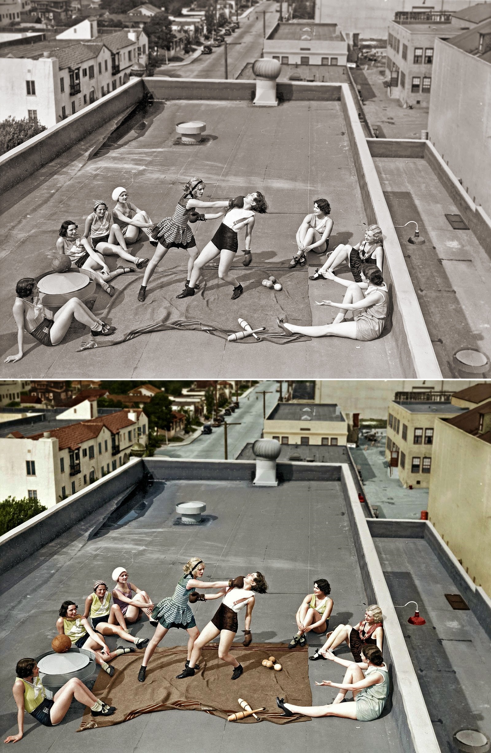 women boxing on a roof - Lond
