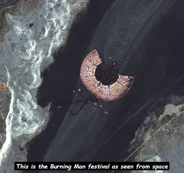 random pics - burning man aerial view - This is the Burning Man festival as seen from space