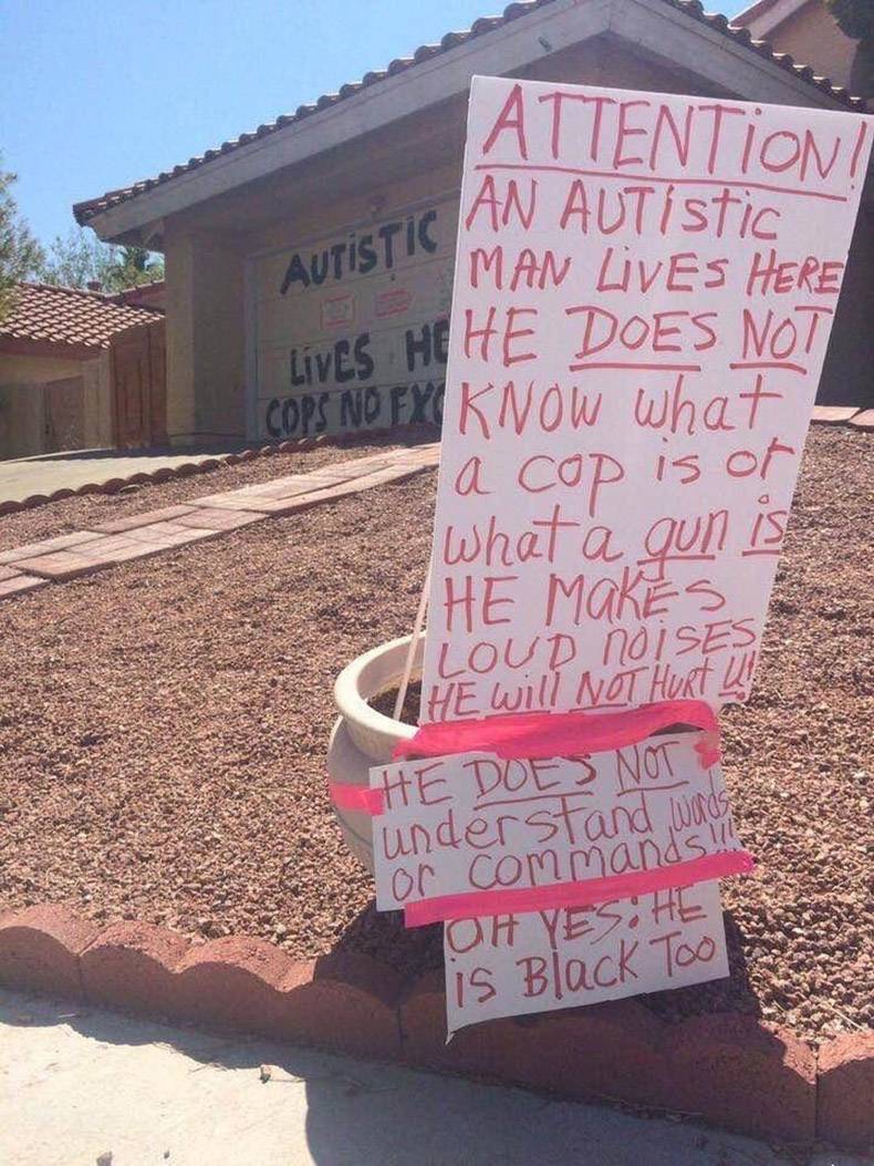 cool pic autistic child lives here - Attention! An AUTistic Man Lives Here Autistic LiveS Hehe Does Not Cops Nofy Know what a cop is of What a gun is The Makes Loud Noises The will Not Huri He Does Not understand words or commands! Oh Yeshe Is Black Too