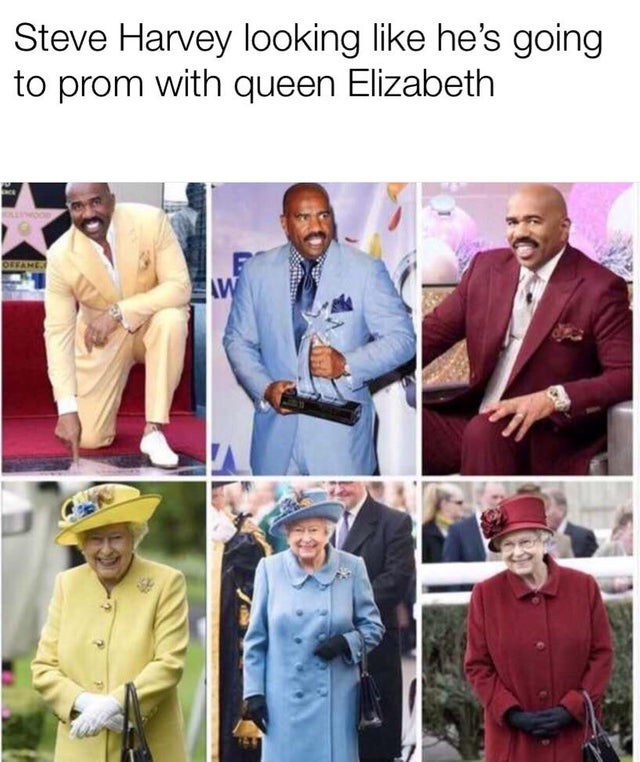 random pics - steve harvey queen elizabeth - Steve Harvey looking he's going to prom with queen Elizabeth Oebane