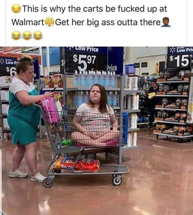 Clout - This is why the carts be fucked up at Walmart Get her big ass outta there Wm Low Price Low Pri Low Pri $597 $ S Price ono