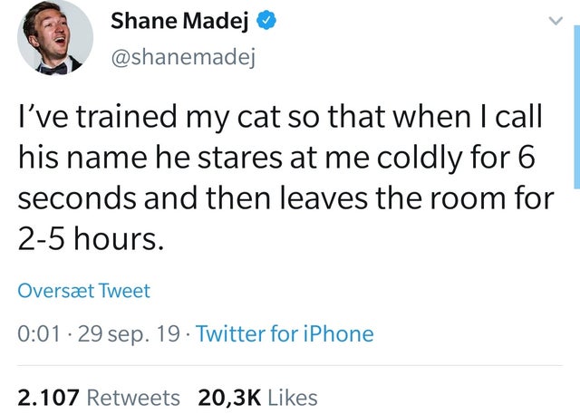 la croix tastes like meme - Shane Madej I've trained my cat so that when I call his name he stares at me coldly for 6 seconds and then leaves the room for 25 hours. Overst Tweet 29 sep. 19. Twitter for iPhone 2.107