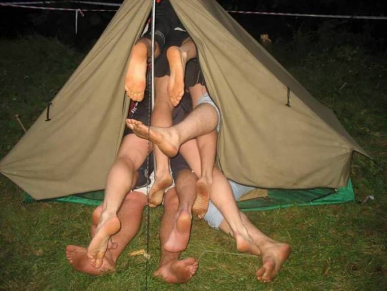 funny girls camping