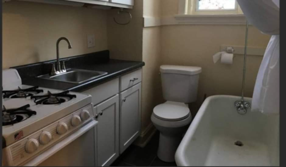 toilet in kitchen apartment