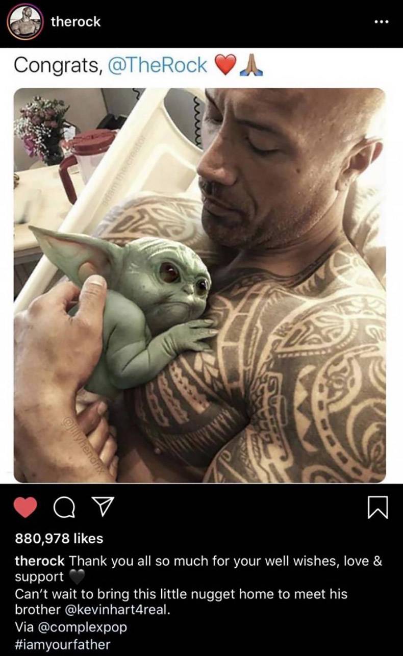 dwayne johnson baby - therock Congrats, A Q W 880,978 therock Thank you all so much for your well wishes, love & support Can't wait to bring this little nugget home to meet his brother . Via
