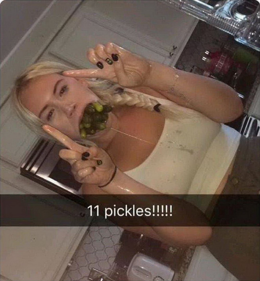 girl with 11 pickles in mouth - 11 pickles!!!!!