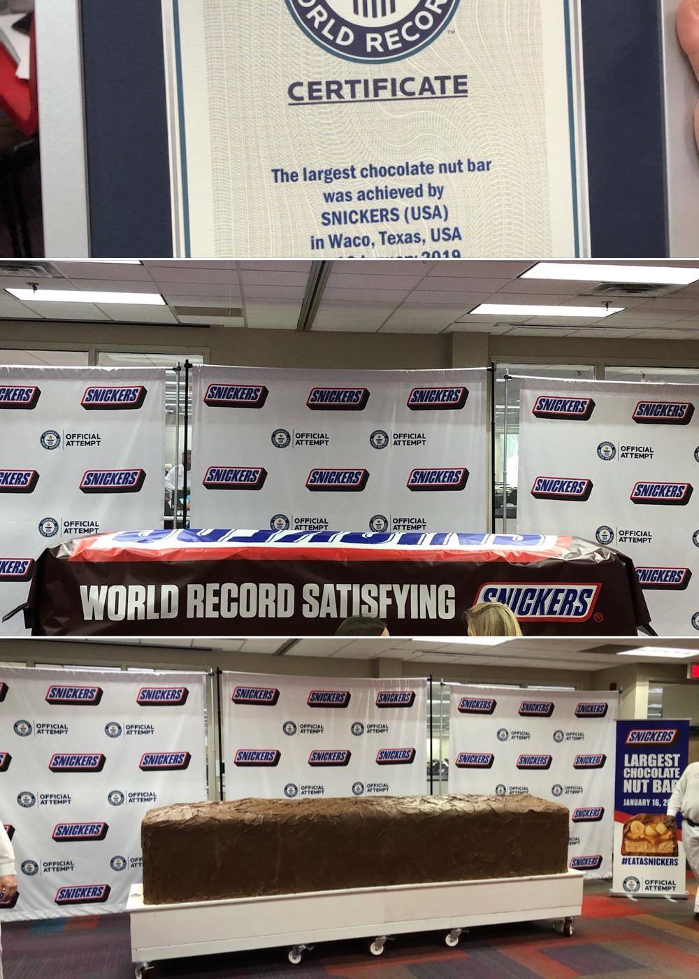 Certificate The largest chocolate nut bar was achieved by Snickers Usa in Waco, Texas, Usa 2010 Ekers Snickers Snickers Sniekees Snickers Snickers Snickers Official Attempt Official Attempt Official Attempt Official Attempt Skees Kers Snickers Snickers…